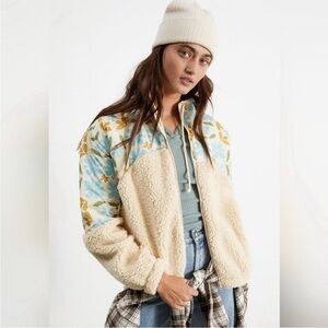 PacSun Cream and Floral Teddy Jacket